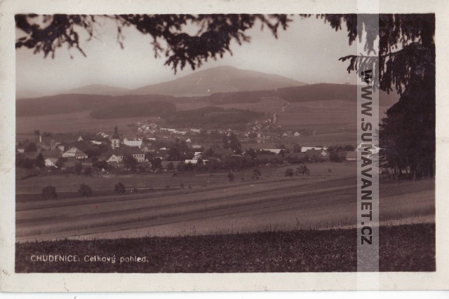 Chudenice od západu 1943, vydáno nákladem Jindřicha Tomana, majitele koloniálního obchodu v Chudenicích
